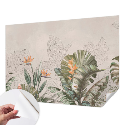 Children's wall mural with a tropical flower pattern