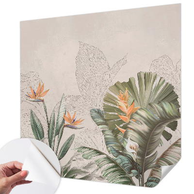 Children's wall mural with a tropical flower pattern