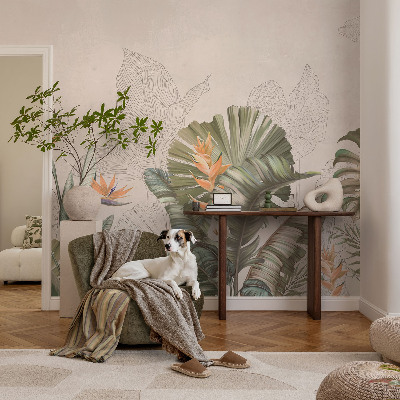 Children's wall mural with a tropical flower pattern