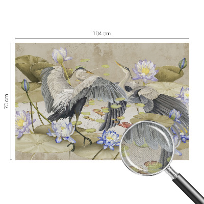 Baby room wall mural with a birds and lilies motif