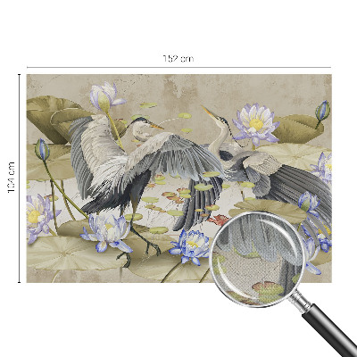 Baby room wall mural with a birds and lilies motif
