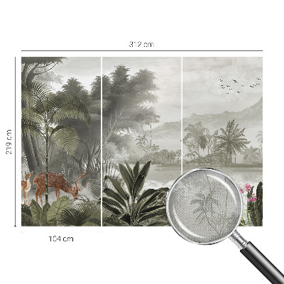 Peel and stick wall mural with a tropical oasis design