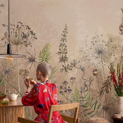 Peel and stick wallpaper mural with a rustic floral design