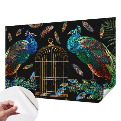 Peel and stick wallpaper mural with a peacock image