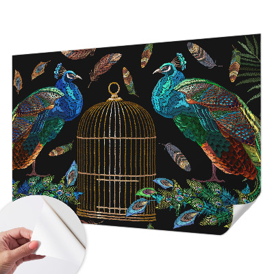 Peel and stick wallpaper mural with a peacock image