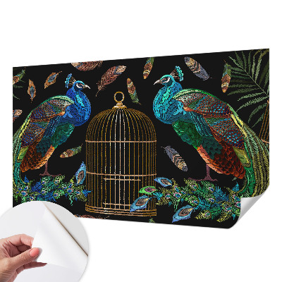 Peel and stick wallpaper mural with a peacock image