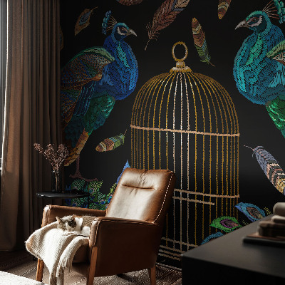 Peel and stick wallpaper mural with a peacock image
