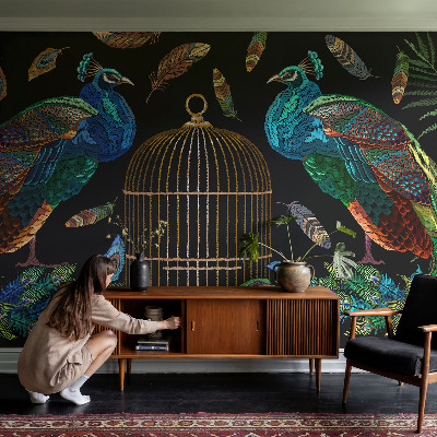 Peel and stick wallpaper mural with a peacock image