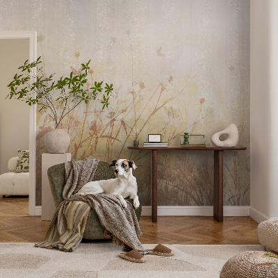 Self-adhesive wall mural with a meadow harmony design
