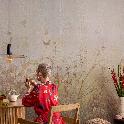 Self-adhesive wall mural with a meadow harmony design