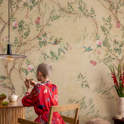 Peel and stick wall mural for kids' room with floral accents