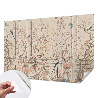 Nursery wall mural with a design of birds and flowers