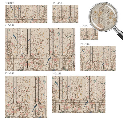 Nursery wall mural with a design of birds and flowers