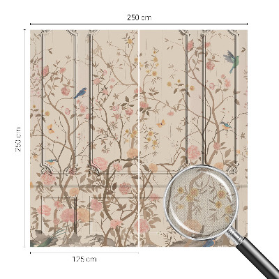 Nursery wall mural with a design of birds and flowers