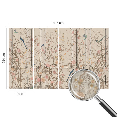 Nursery wall mural with a design of birds and flowers