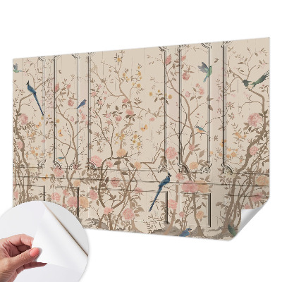 Nursery wall mural with a design of birds and flowers