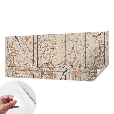 Nursery wall mural with a design of birds and flowers