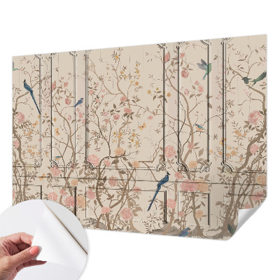 Nursery wall mural with a design of birds and flowers
