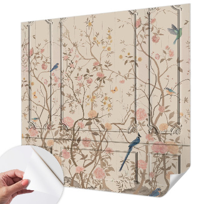 Nursery wall mural with a design of birds and flowers