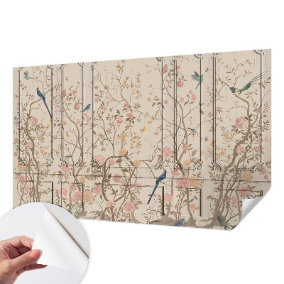 Nursery wall mural with a design of birds and flowers
