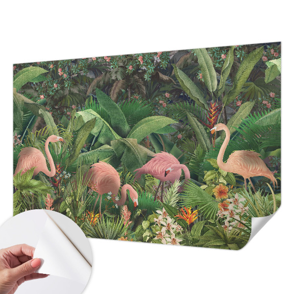 Peel and stick wall mural for bedroom Pink flamingos
