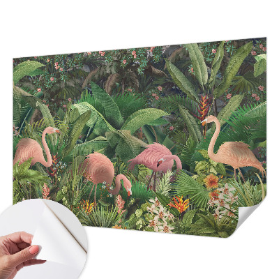 Peel and stick wall mural for bedroom Pink flamingos