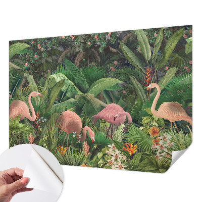 Peel and stick wall mural for bedroom Pink flamingos