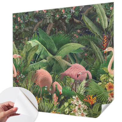 Peel and stick wall mural for bedroom Pink flamingos