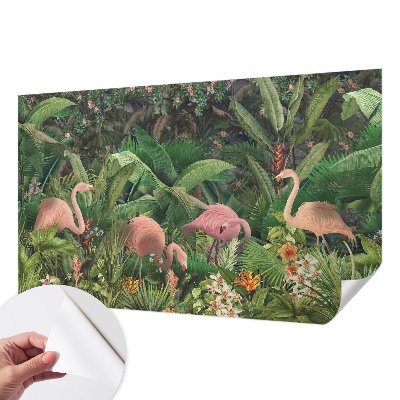 Peel and stick wall mural for bedroom Pink flamingos