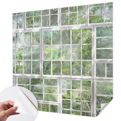 Children's wall mural with a green forest design