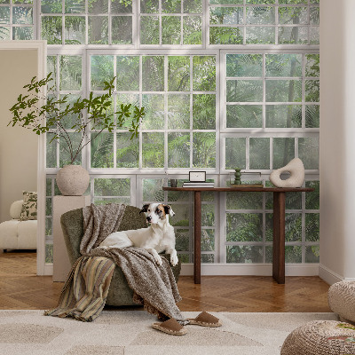Children's wall mural with a green forest design