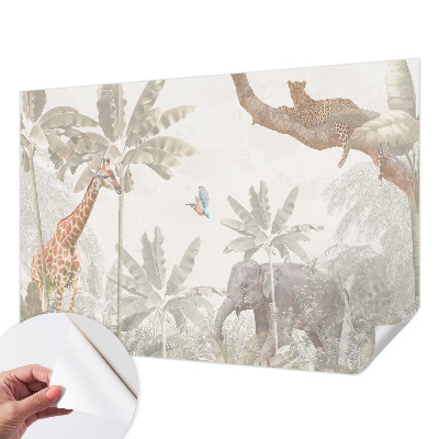 Baby room wall mural with a tropical oasis design