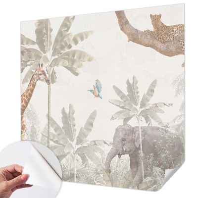 Baby room wall mural with a tropical oasis design