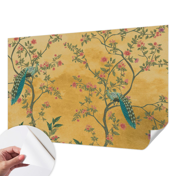 Peel and stick wall mural with a peacock tree design