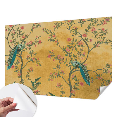Peel and stick wall mural with a peacock tree design