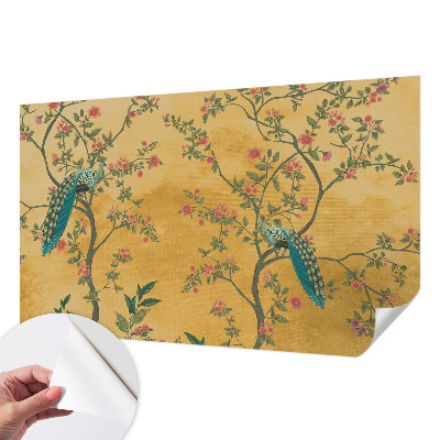 Peel and stick wall mural with a peacock tree design
