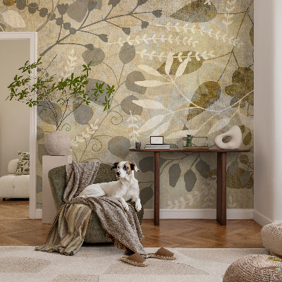Peel and stick wallpaper mural with a twig leaves pattern