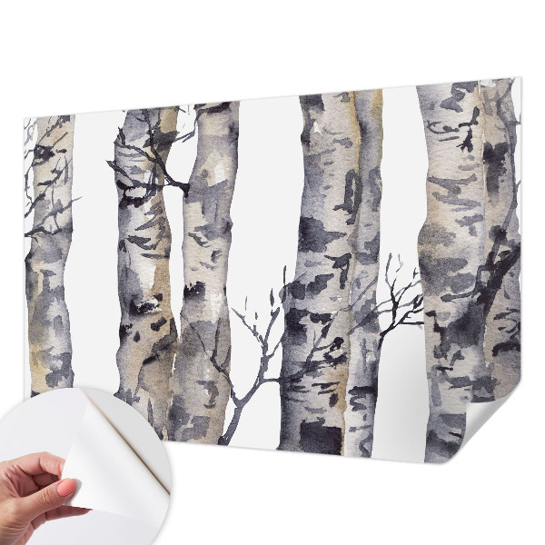 Self-adhesive wall mural with an aspen forest motif
