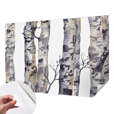 Self-adhesive wall mural with an aspen forest motif