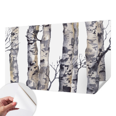 Self-adhesive wall mural with an aspen forest motif
