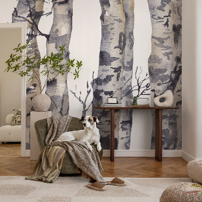 Self-adhesive wall mural with an aspen forest motif