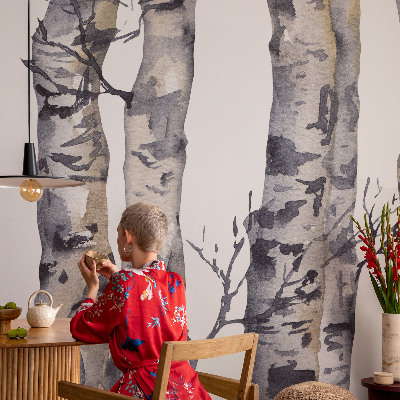 Self-adhesive wall mural with an aspen forest motif