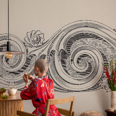 Stick-on wall mural with a plant ornament design