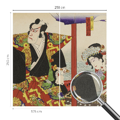 Nursery wall mural with a Japanese theater motif
