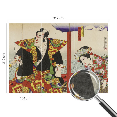 Nursery wall mural with a Japanese theater motif