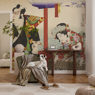 Nursery wall mural with a Japanese theater motif