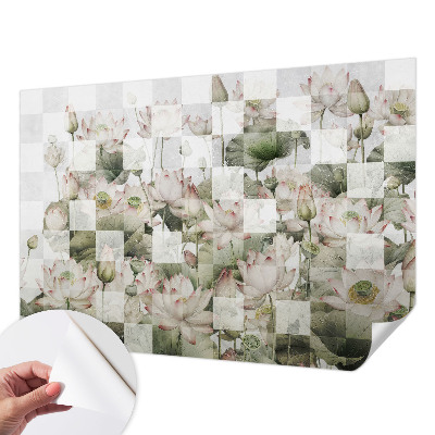Peel and stick wall mural with lotus patterns