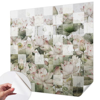 Peel and stick wall mural with lotus patterns