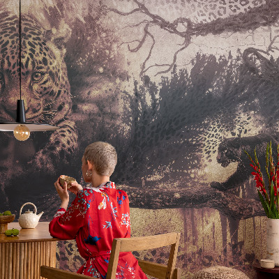 Peel and stick wallpaper mural with a forest theme
