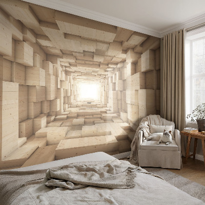 Self-adhesive photo wallpaper with a wooden tunnel motif